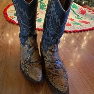 Vintage Justin Black and Tan Snakeskin Cowboy Boots